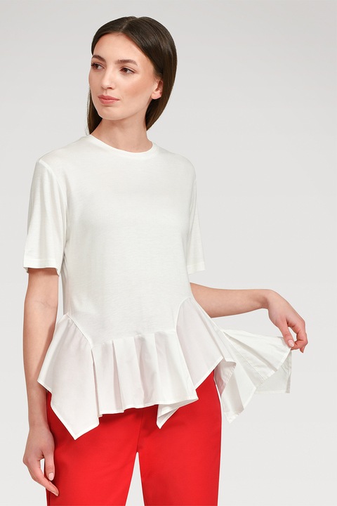 HELENE GALWAS, Tricou asimetric Flo, Alb optic
