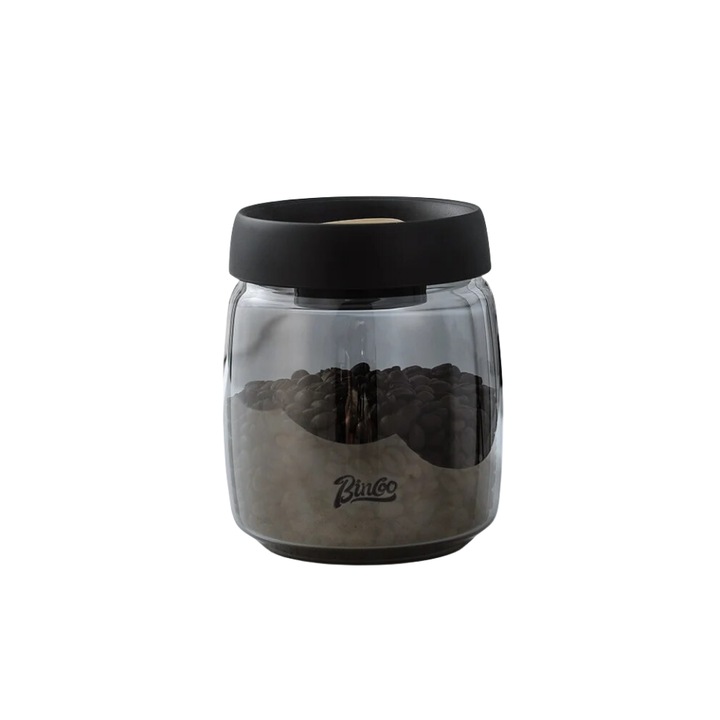 Cutie de cafea cu vid, Bincoo, Sticla borosilicata inalta, 800 ml, Fumuriu