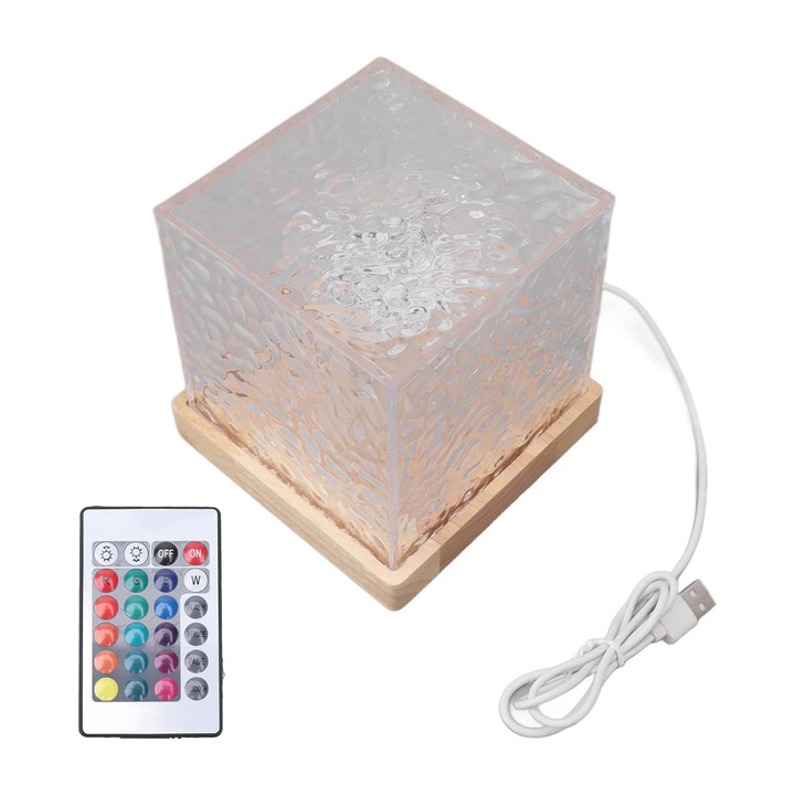 Éjszakai lámpa távirányítóval, 16 színű projektor, állítható fényerő, 360°-os világítás, LED, USB töltés, ABS, YWX, fehér