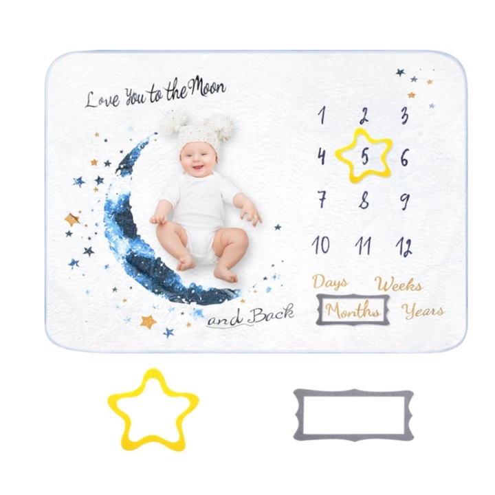 Бебешко одеяло за рожден ден, Памук, 150 х 100 см, Многоцветно