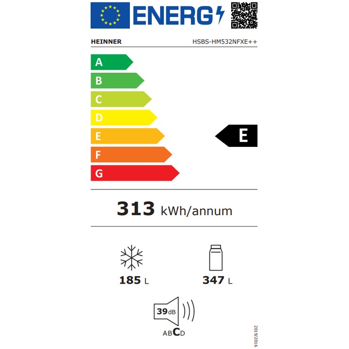 Side by side Heinner HSBS-HM532NFXE++, 532, Clasa E, Full No Frost, Display LED Touch, Alarma usa deschisa, H 177 cm, Inox