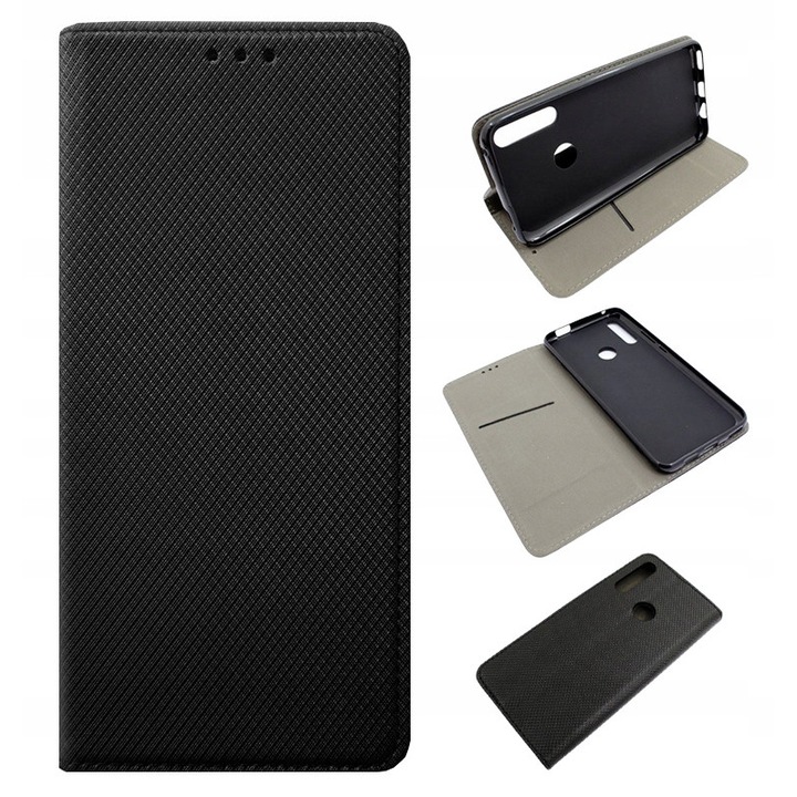 Huawei P Smart Z / Y9 Prime 2019 / Honor 9X kompatibilis telefontok, könyvtok, mágneszáras, bankkártyatartós, fekete