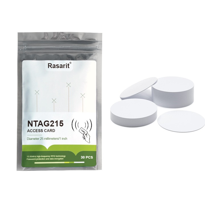 Set 30 stickere NFC, NTAG215, PVC, Alb