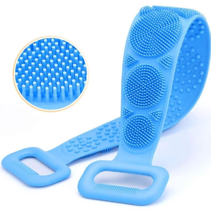 Perie de corp tip banda Vitolog, pentru spate cu masaj, silicon, albastru, 60cm