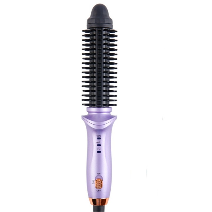 Perie electrica pentru ondulare 2 in 1, BOMSTOM, ceramica turmalina, Ondulator cu perie antipermanta potrivita pentru parul scurt/parul pe umeri, violet