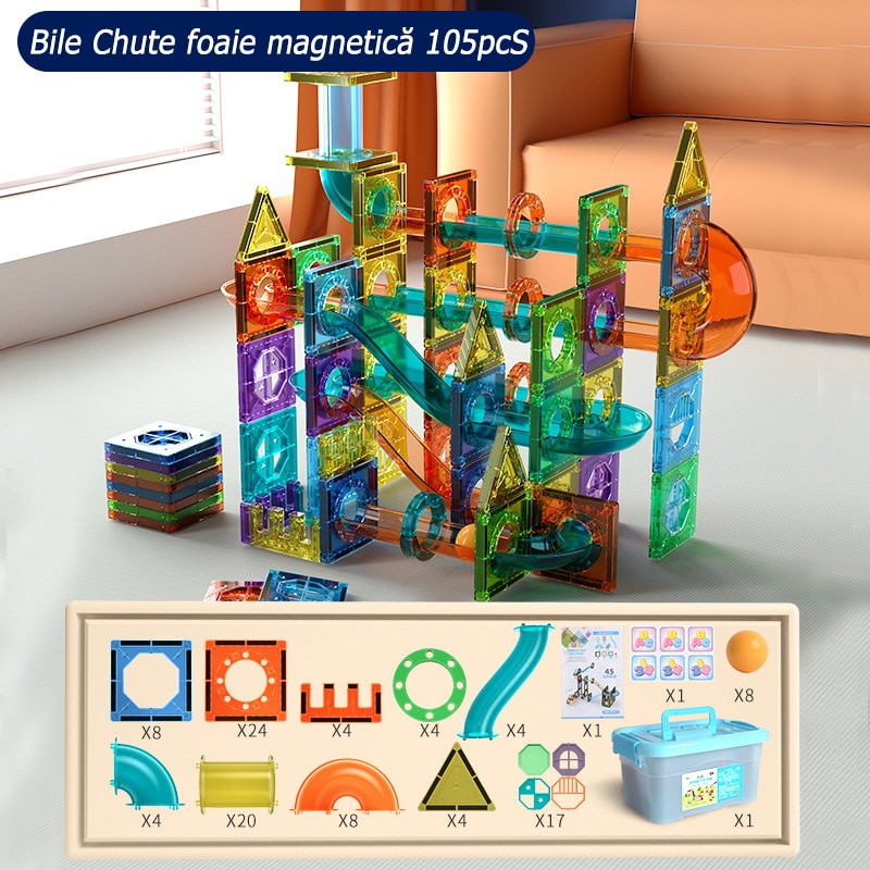 Set de blocuri de constructie magnetice din 105 piese, jucarii pentru ...