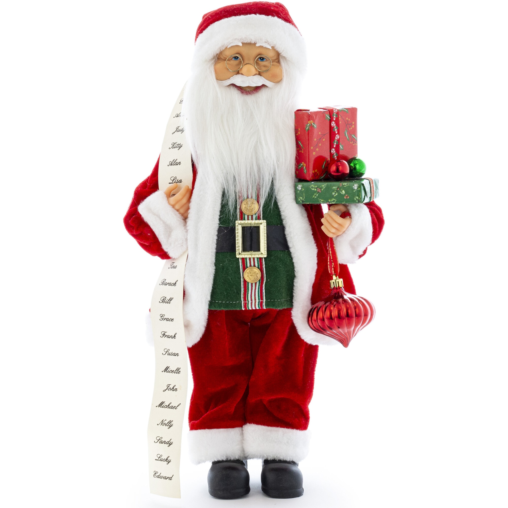 Figurina Mos Craciun Kring, cu lista nume, 45 cm, Rosu/Verde