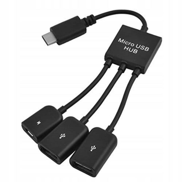 Adaptor, 2x USB, 1x micro USB, Negru
