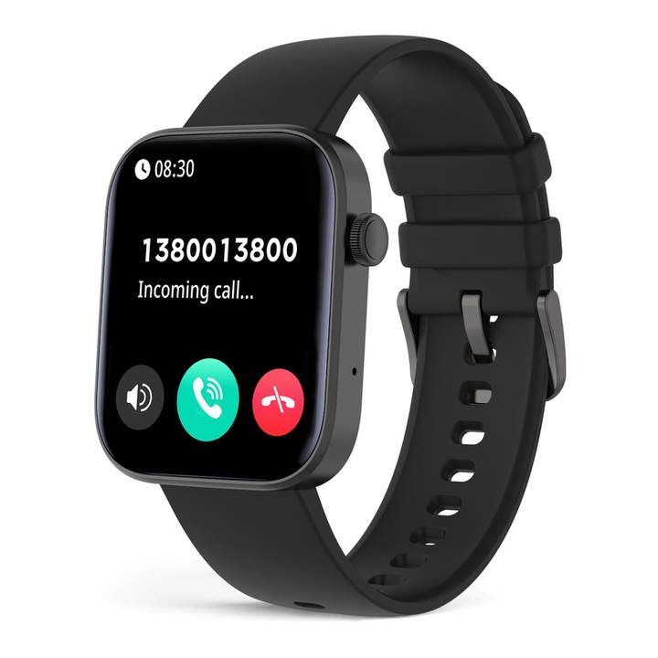 Смарт часовник, MISIRUN, Силиконов, Съвместим с iOS/Android, Черен