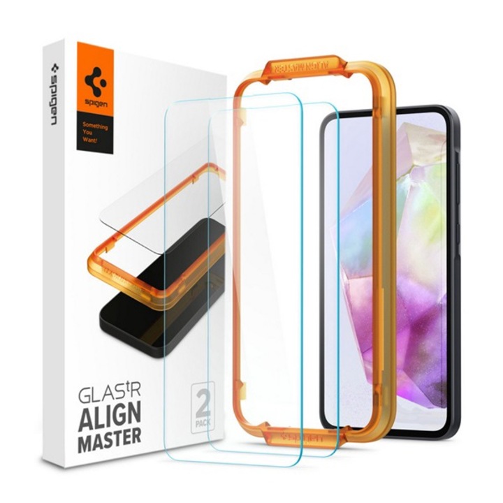 Spigen alm fc képernyővédő üveg 2db, 2.5d, extra karcálló, 9h, ultravékony, színkiemelés, átlátszó, kompatibilis: Samsung Galaxy A55 5G, SM-A556, / Galaxy A35 5G, SM-A356