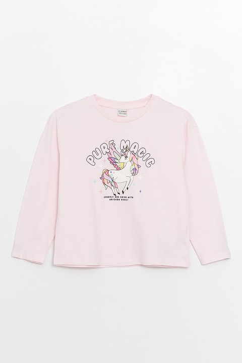 LC WAIKIKI, Bluza din bumbac cu model cu unicorn, Roz pastel