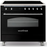 Aragaz rustic Vestfrost VC–993wnPIBK, Electric, 5 zone de gatit, Inductie, Booster, Timer, Autocuratare catalitica, Clasa A, 90 cm, Negru