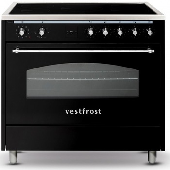 Aragaz rustic Vestfrost VC–993wnPIBK, Electric, 5 zone de gatit, Inductie, Booster, Timer, Autocuratare catalitica, Clasa A, 90 cm, Negru