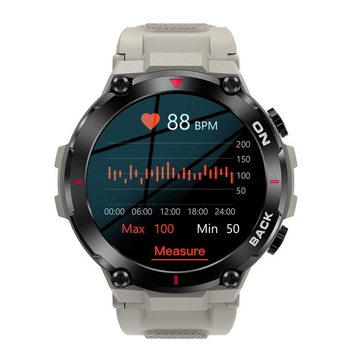 Smartwatch Giewont GW460, GPS, Monitorizare Sanatate, Rezistent la Apa IP68, Silicon, Gri