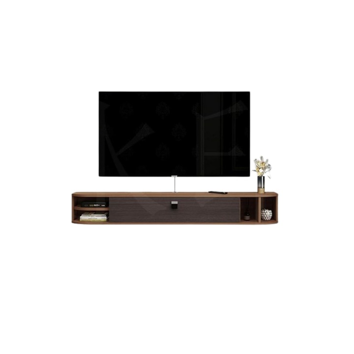 Comoda TV, Pmnianhua, cu spatiu mare de depozitare pentru sufragerie, 120 cm, Maro inchis