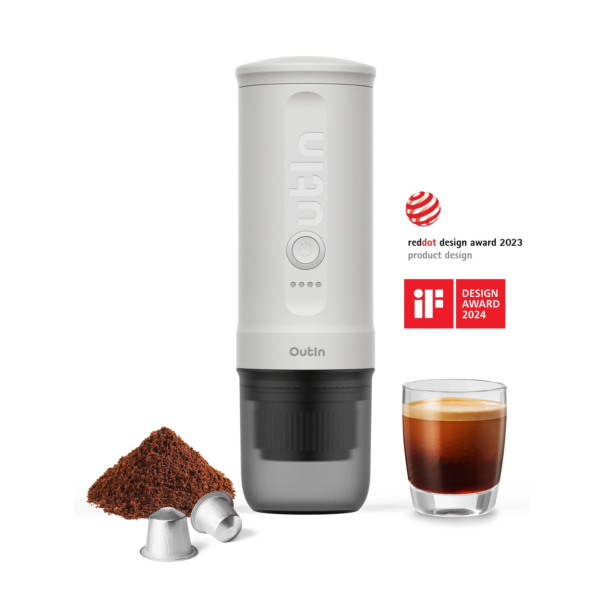 Espressor portabil Outin Nano, 20 bar, 7500 mAh, alb