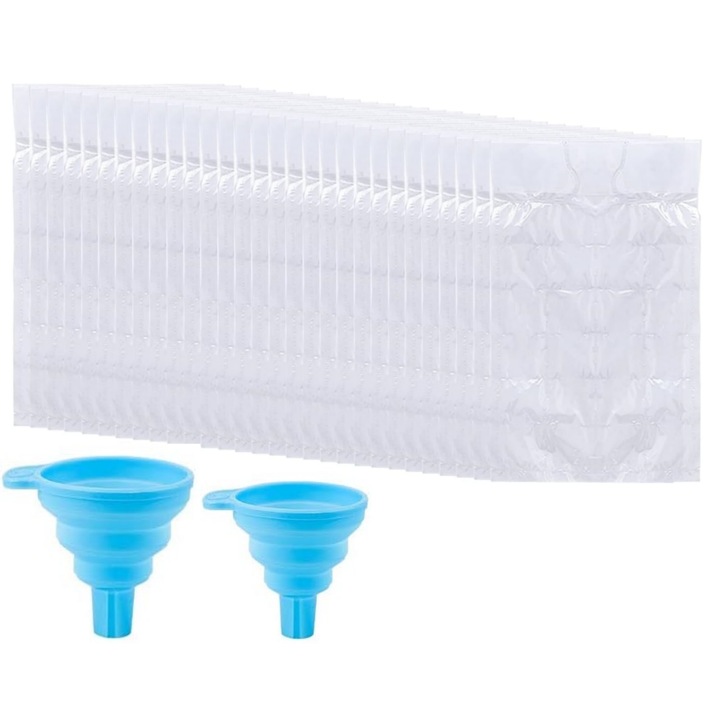 Set 100 pungi cuburi de gheata, enkourakoko®, 2 palnii pliabile, Plastic, Transparent
