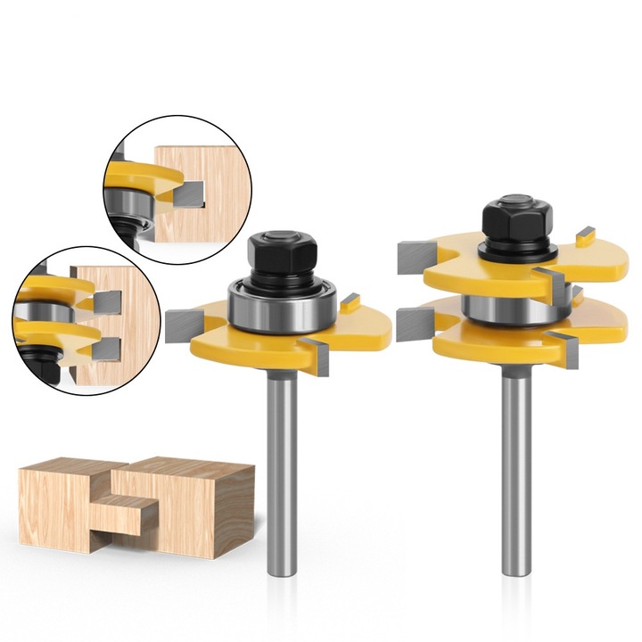 Set 2 freze lemn frezat, Prindere 1/4 8mm