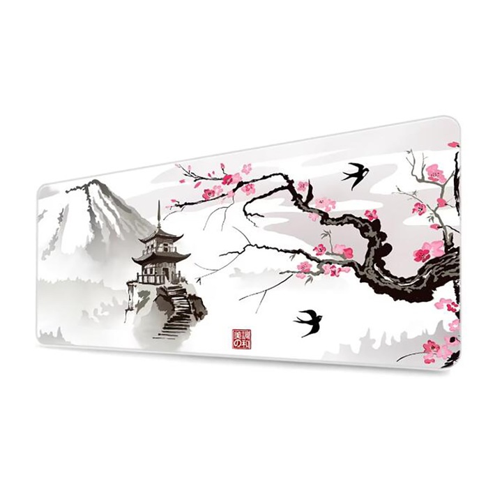 Mousepad gaming XXL, ZJZ, poliester/cauciuc, 90x40 cm, impermeabil, anti-alunecare, pentru protectie birou, Alb