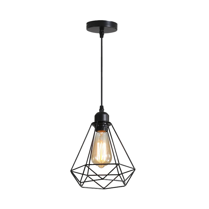 LED ipari csillár, Goeco, Fém, E27, Fekete, 20x25cm