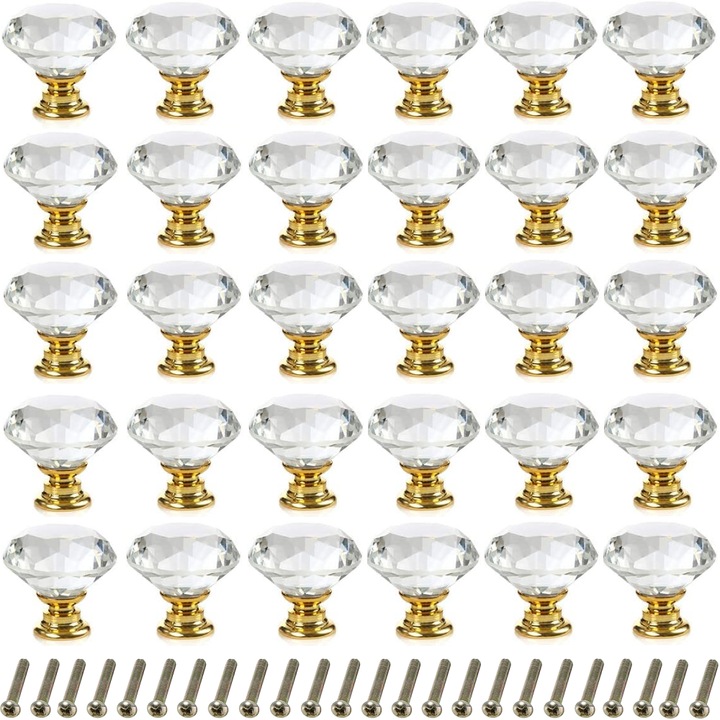 Set 30 manere mobila, TopGearWorld®, Cristal/Aliaj, Auriu