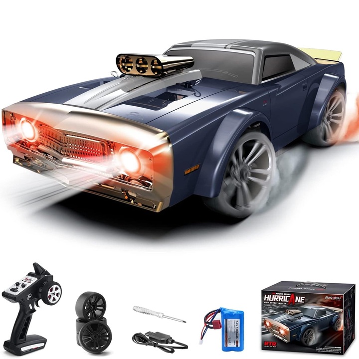 Masina cu Telecomanda 1:16 pentru Drift si Off-Road – Viteza 38km/h, Tractiune 4WD, Cauciucuri Interschimbabile, Design Albastru, Control Precis si Manevrabilitate Avansata, Albastru