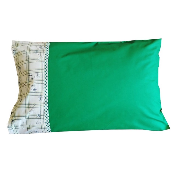 Set 2 x Fata de perna, 50 cm x 70 cm, Casa Bucuriei, model Spring Flowers, verde, Bumbac 100%, doua fete