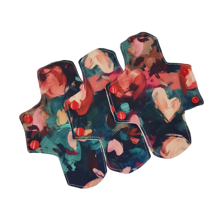 Set 3 absorbante zilnice reutilizabile textile - Model Inimi pictate