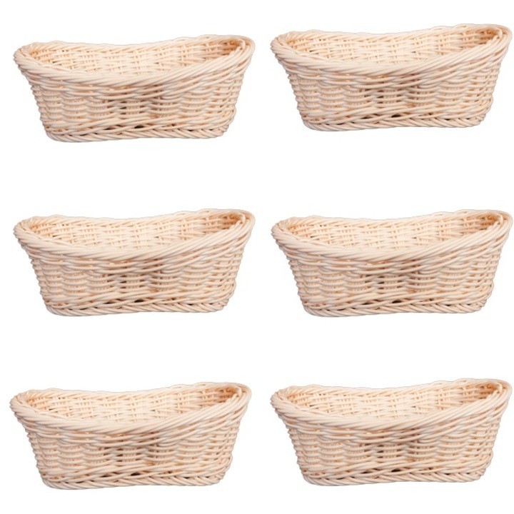 Set 6 cosuri ovale servire paine/fructe/legume RAKI, 25x15xh8cm, din poliratan, crem