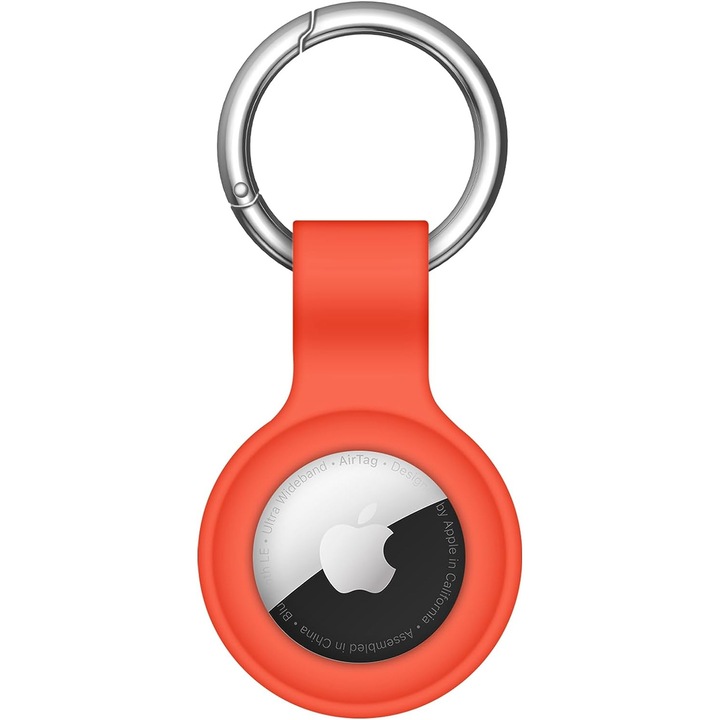 Prémium +Qual™ szilikon AirTag tok, védelem, puha szilikon, kulcstartóval, narancs
