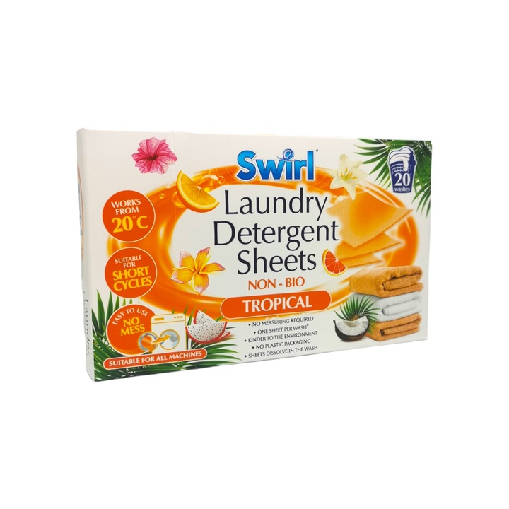 Detergent sub forma de foi, SWIRL, Non-bio, Tropical, 20 buc