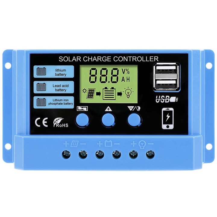 Соларен Контролер, 30А, 12v, 24v, Син