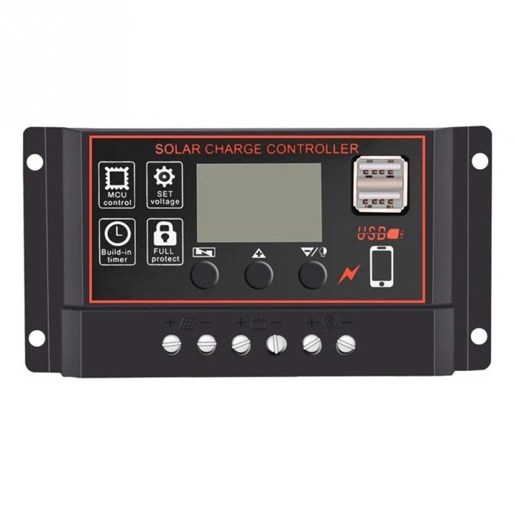 Соларен Контролер, 30А, 12v, 24v, Черен