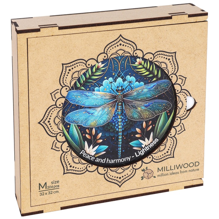 Дървен пъзел Milliwood, серия Peace and Harmony, Мандала, Лекота, 206 части