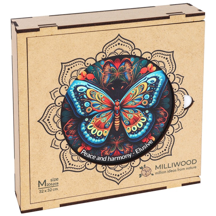 Дървен пъзел Milliwood, серия Peace and Harmony, Мандала, Неуловима, 206 части