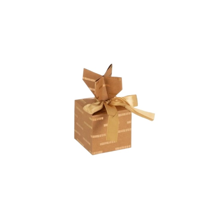 Подаръчна кутия, крафт, със златисти вложки, 7х7х7см