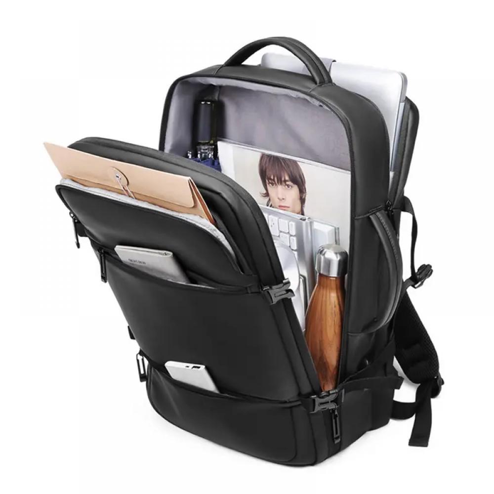 Ghiozdan pentru laptop 15.6 inch, MingLu, 20-39L, port USB, impermeabil, antifurt, rezistent la stropi, dimensiuni 310 x 130 x 440 mm, negru