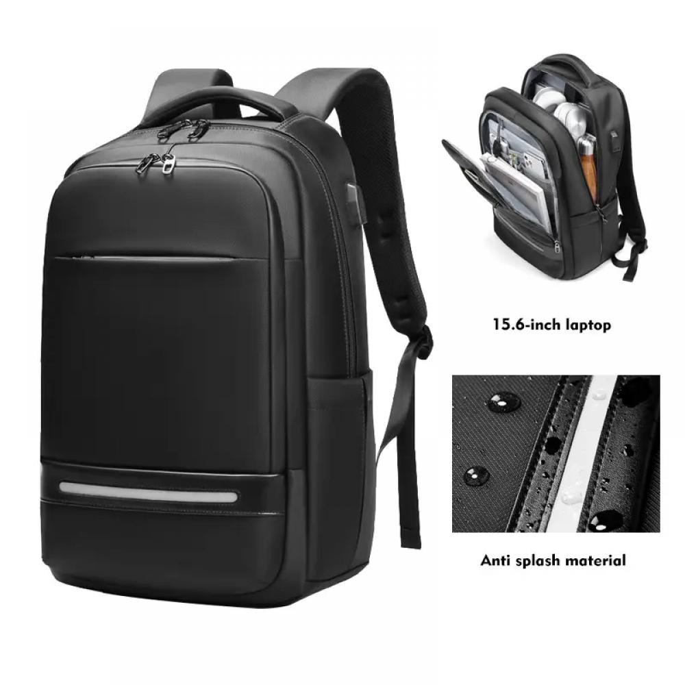 Rucsac pentru laptop 15.6 inch, MingLu, 20-39L, port USB, impermeabil, antifurt, suport pentru ochelari, orificiu casti, dimensiuni 310 x 180 x 460 mm, negru