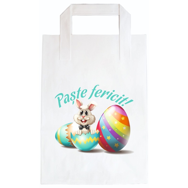 Set 10 pungi, "Paste Fericit cu iepuras" colorat, dimensiune18x9x25