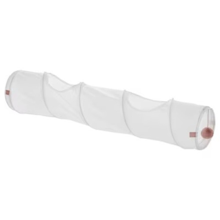 Tunel de joaca pentru pisici, 128 cm, din poliester, pliabil, cu minge ce starneste interesul pisicilor, alb-roz