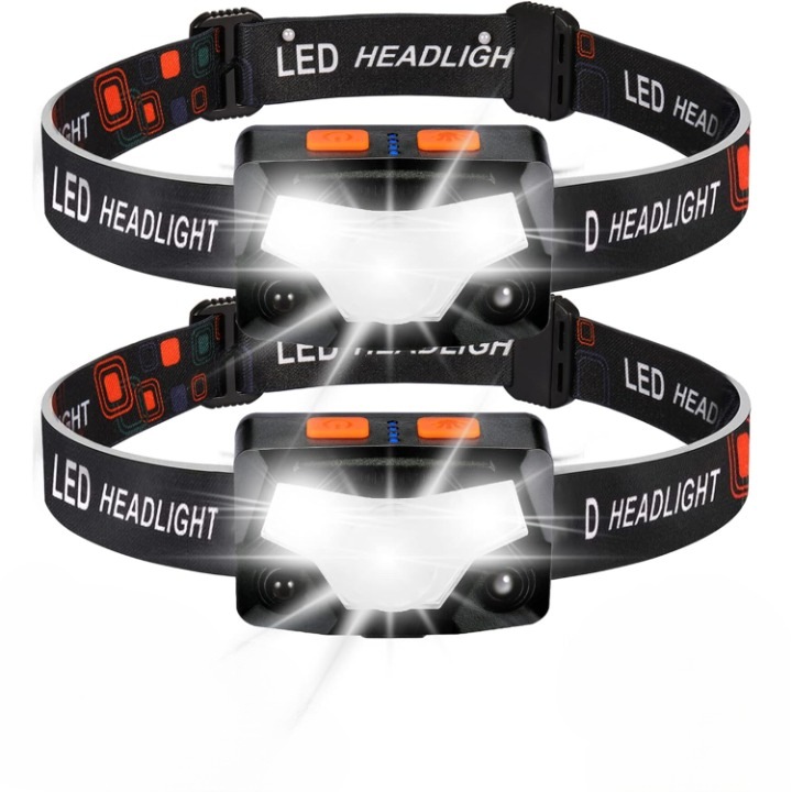 Челник, Hyted, Комплект от 2 броя, със сензор, 1500 лумена, 9 светлинни режима, USB презареждаем, с индикатор за батерията, регулируема фиксация с ластик, водоустойчив, лек, подходящ за риболов, бягане, къмпинг