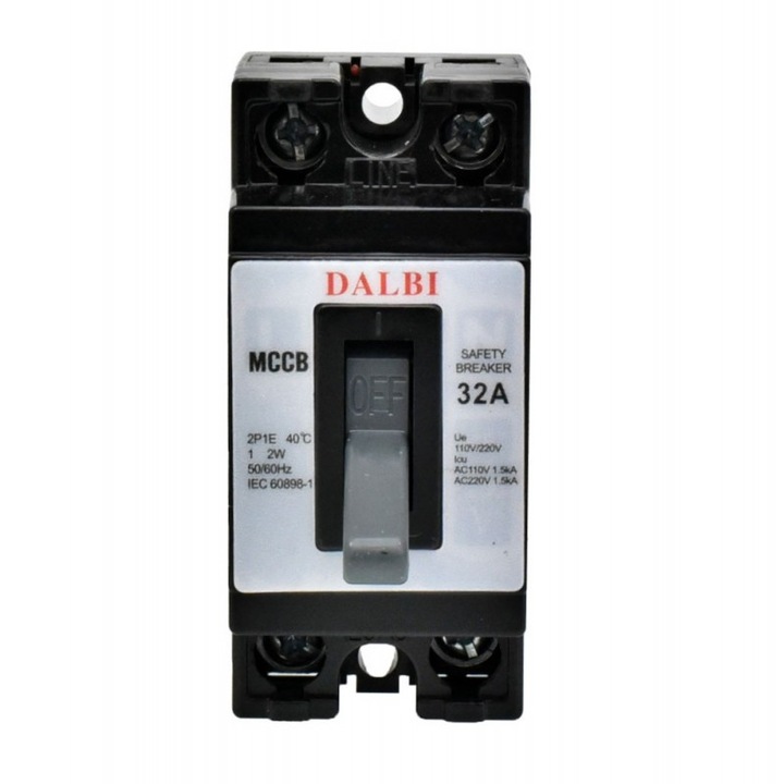 Автоматичен прекъсвач ElecTech Dalbi с лост за управление, ON/OFF, 32A, 250V, размери 70x53x32 mm, цвят черен
