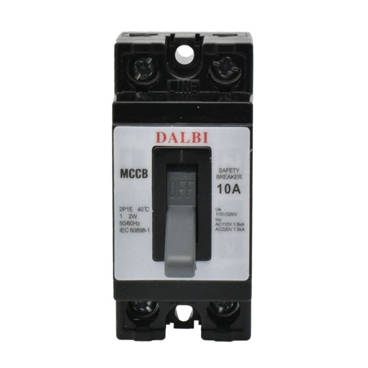 Автоматичен прекъсвач ElecTech Dalbi с лост за управление, ON/OFF, 10A, 250V, размери 70x53x32 mm, цвят черен