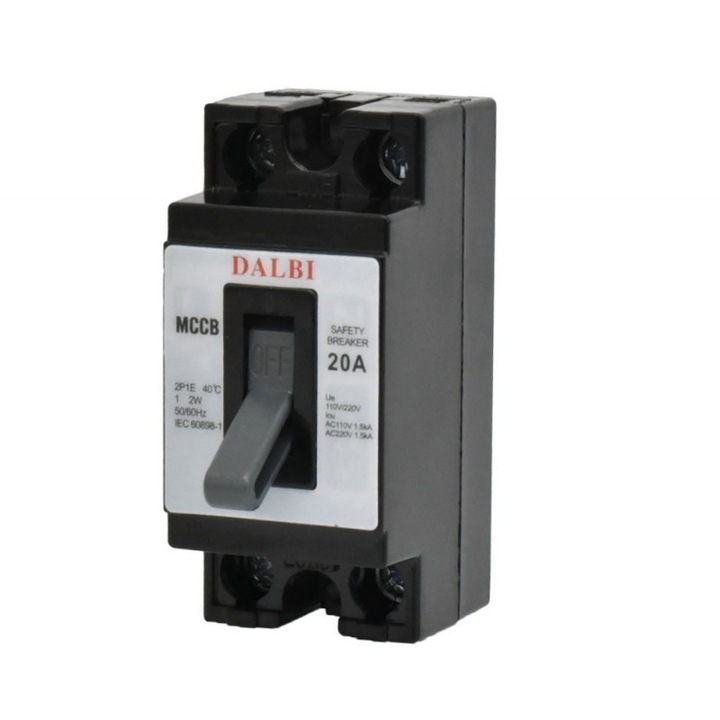 Автоматичен прекъсвач ElecTech Dalbi с лост за управление, ON/OFF, 20A, 250V, размери 70x53x32 mm, цвят черен