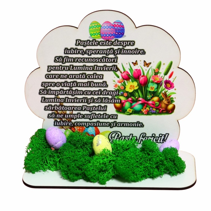 Decoratiune cu licheni, Paste, Lemn, 17, 5×15, 5 cm, DCPUV006