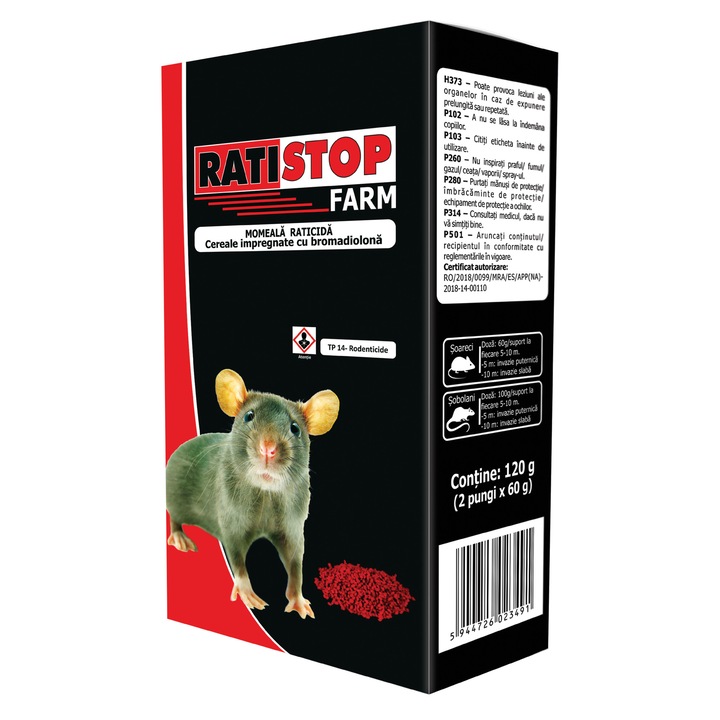 Raticid sub forma de cereale, Pasteur, RATISTOP FARM 120 g