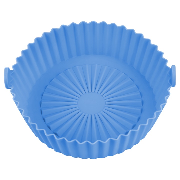 Tava de Copt Rotunda Teno®, pentru friteuza/cuptor/microunde, antiaderenta, rezistenta la temperaturi inalte, 21 x 17 cm, albastru