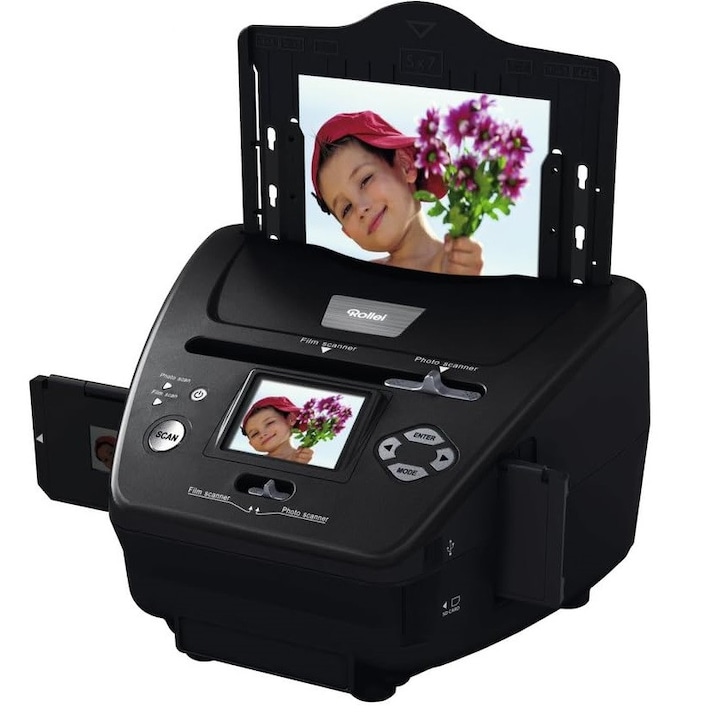 Scanner de film, diapozitive si poze, cu afisaj LCD de 2.4 inch, converteste in format digital, cu slot card SD si USB, de 5 MP, Rollei PDF-S 240 SE