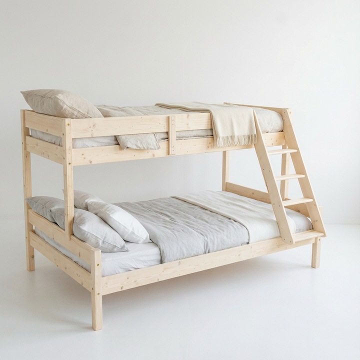 Pat etajat Transilvan, Alexandra, Lemn Masiv, Inaltime 155 cm, 90/140x200 cm, Natur