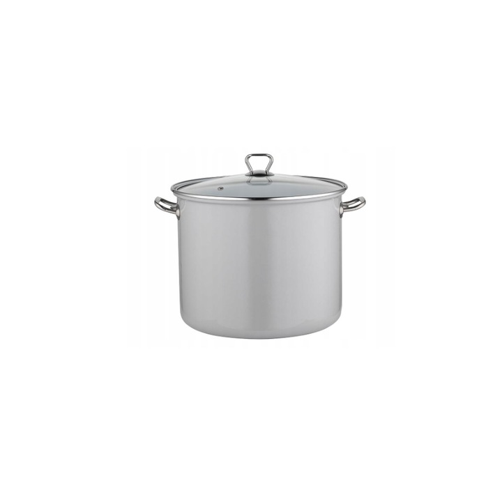 Тенджера от неръждаема стомана, емайлирана, с капак, сива, 14л-28см, Флорина